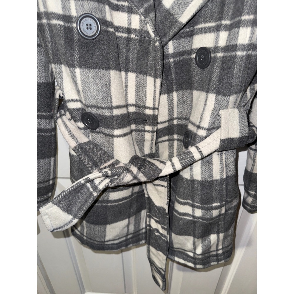 Joujou Womens Grey Plaid Double Breasted Belted Peacoat Jacket Size M Y2K - Picture 3 of 5